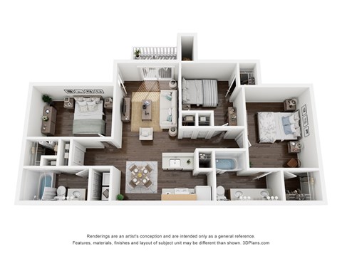 Floor plan for 3 beds, 2 baths, 1010 sqft